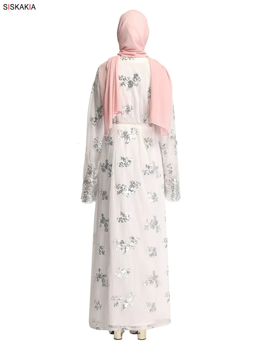 Siskakia Дубай элегантный кардиган Jubah арабский турецкий женский абайя верхняя одежда модный тонкий кружевной сетки Hox Fix Роскошные Блестки