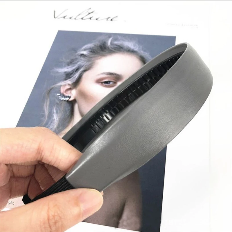 Женский широкий ободок ручной работы однотонный кожаный в Корейском стиле