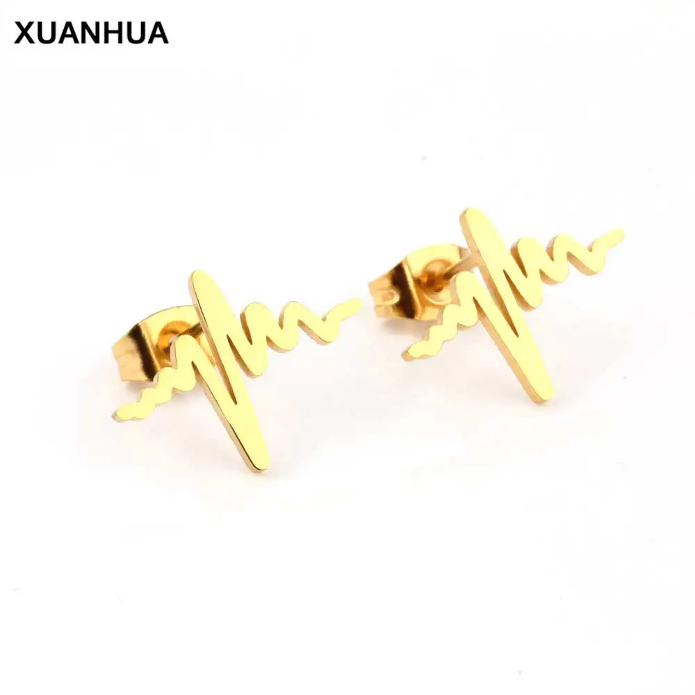 Женские серьги сердечки XUANHUA простые из нержавеющей стали с волной ЭКГ подарок на