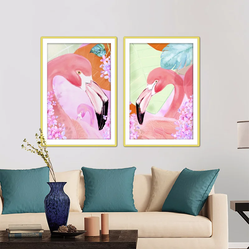 

Full Drill Round Drill Diamond 5D DIY Diamond Painting "Flamingos" Diamond Embroidery Cross Stitch Mosaic Painting 2 Paintings