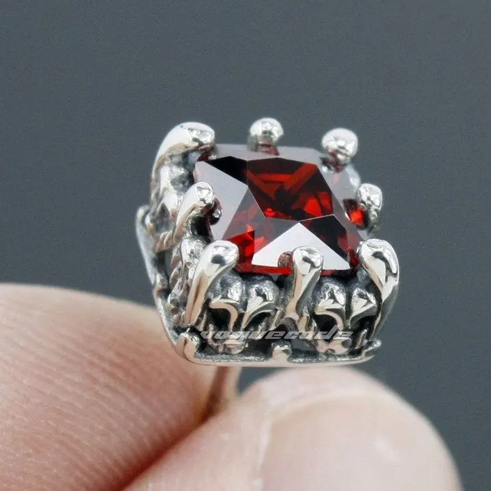 Серьги гвоздики мужские из серебра 925 пробы с темно красным фианитом|fashion stud