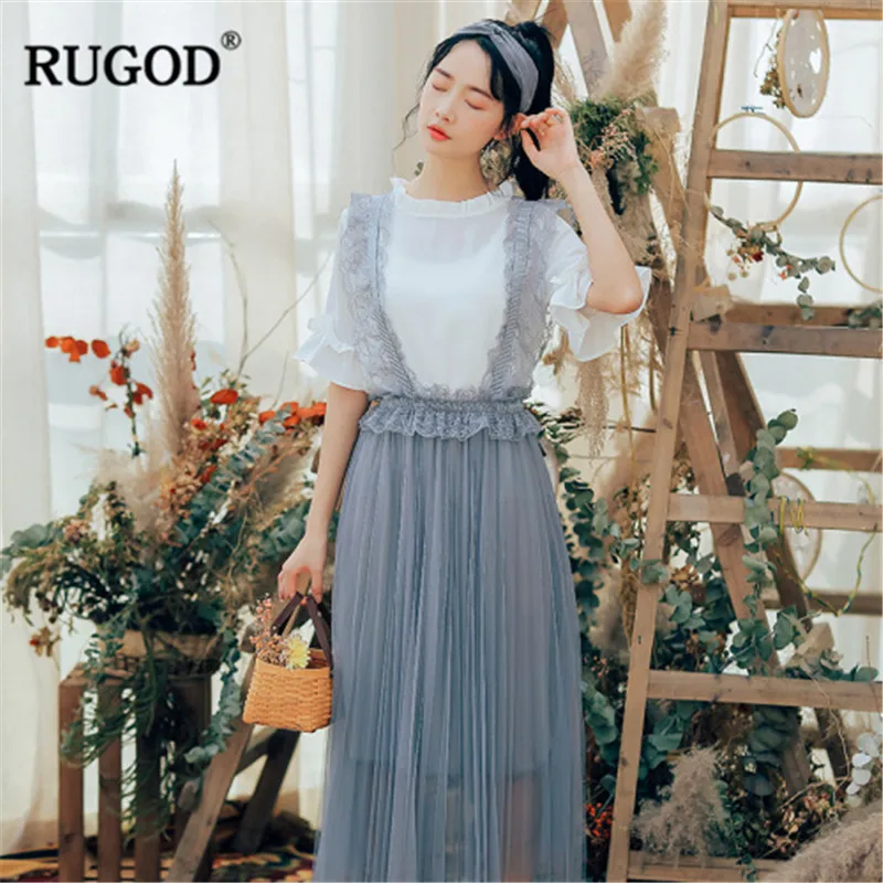 RUGOD/элегантное Сетчатое женское платье с кружевным ремешком свободное