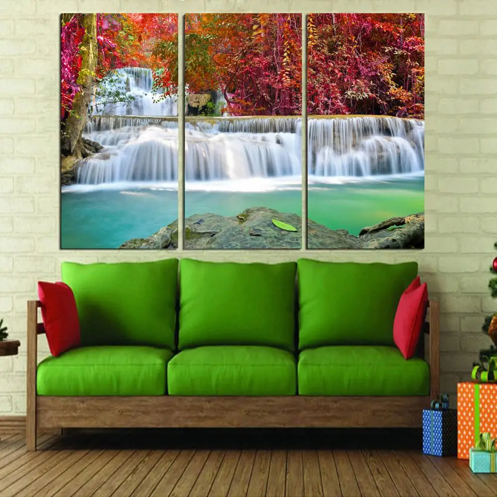 

Drop shipping 3 Panel printed painting Waterfall Painting Wall Art Picture Home Decoration Living Room Modern painting LS488