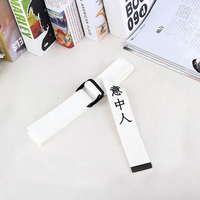 Style2 white Нейлоновые ремни для мужчин и женщин с кольцом и пуговицами, Холщовый женский ремень, cinturon mujer femme, новинка, Harajuku, китайский дизайн с буквенным принтом - Цвет: Style2 white