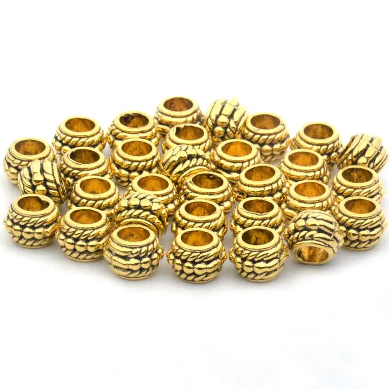 T gold 6x8mm 50pcs 8 мм, 100 шт./лот, винтажные бронзовые и золотые бусины с узором в виде колеса, тибетские серебряные бусины для изготовления браслетов и ювелирных изделий - Цвет: T gold 6x8mm 50pcs