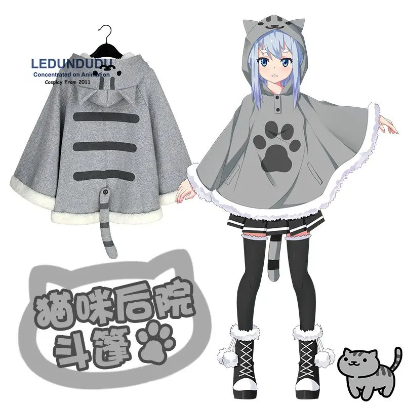Харадзюку аниме Neko Atsume костюмы для косплея плащи зима милый кот Толстовки Пальто