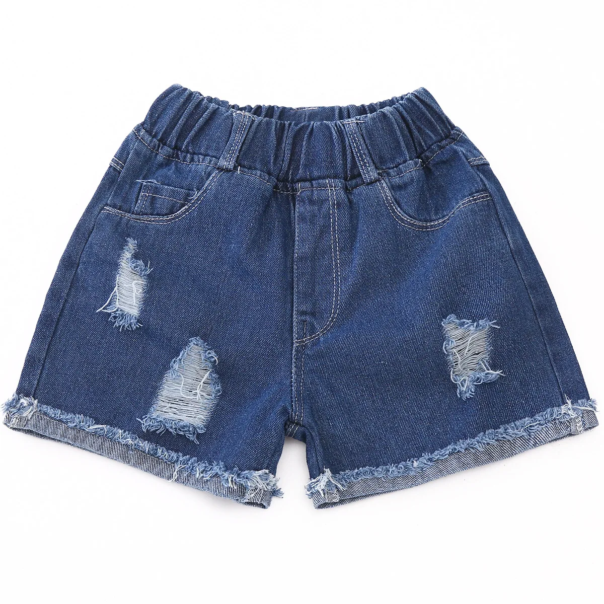 2018 летние короткие джинсы с высокой талией для девочек и мальчиков Однотонные