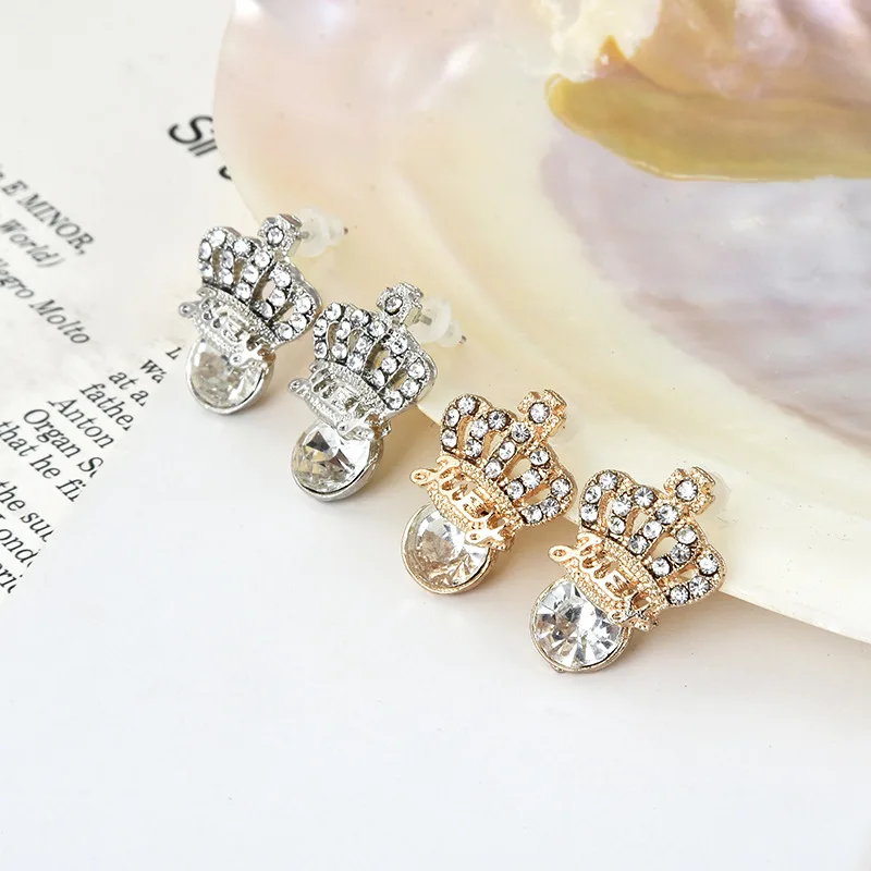 Серебро/золото Цвет Корона Серьги гвоздики для женщин Кристалл Rhinestone кубический