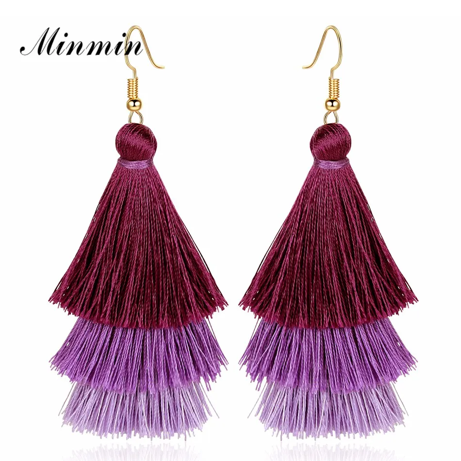 Богемные красочные длинные серьги-кисточки Minmin для женщин этническая бахрома