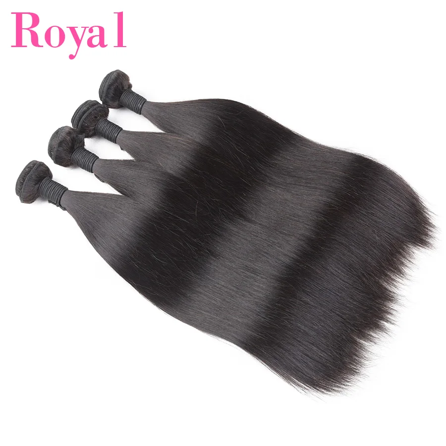 ROYAL 3/4Straight Hair Bundles With Closure Brazilian Hair Weave Bundles With Frontal 4*4 Remy Human Hair Bundles With Frontal