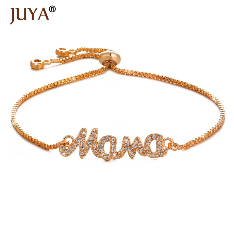 rose gold Juya браслет в форме сердца для женщин подарок кубический цирконий горный хрусталь регулируемая цепочка ручной работы браслеты для мамы браслеты - Окраска металла: rose gold