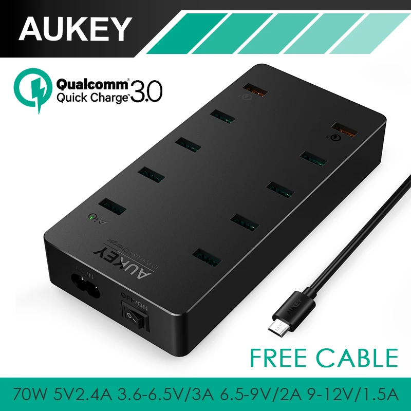 AUKEY 10 Порты USB телефон Зарядное устройство с 2 Quick Charge 3 0 для iPhone X 8 плюс 7 SE samsung galaxy S8