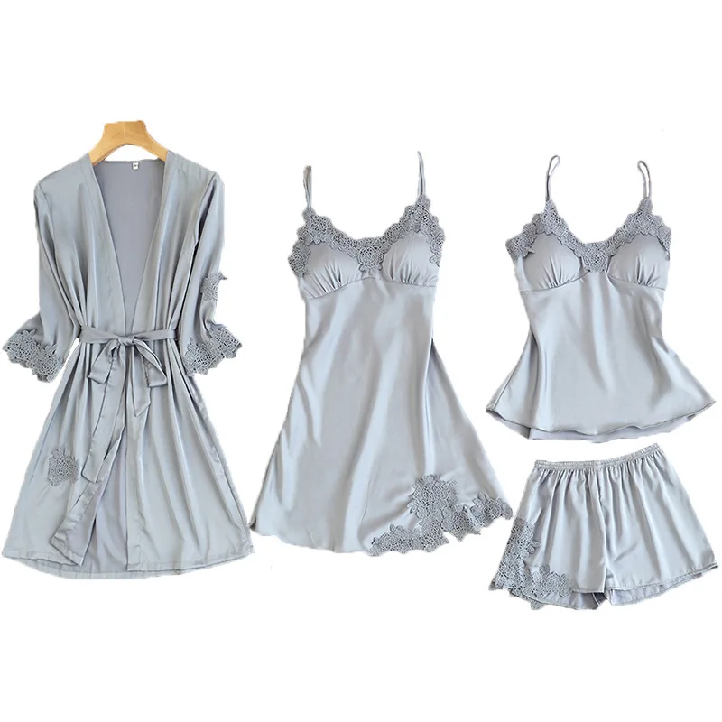 Черный женский комплект из 4 предметов: топ на бретелях и штаны пижамные