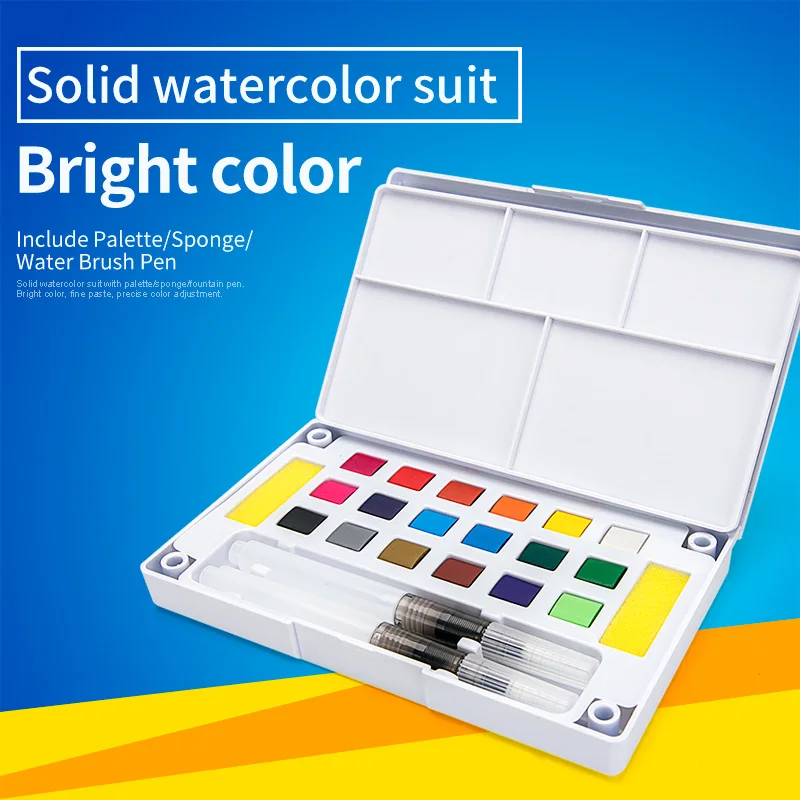 

Bianyo 12/18/24/36Color Solid Watercolor Paint Box With Paintbrush Bright Color Portable Watercolor Pigment Set For Student