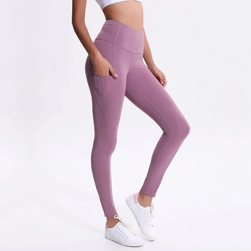 Женские супер мягкие леггинсы Dri Fit с высокой талией для занятий йогой, занятий спортом, с телефоном и скрытыми карманами - Цвет: Фиолетовый