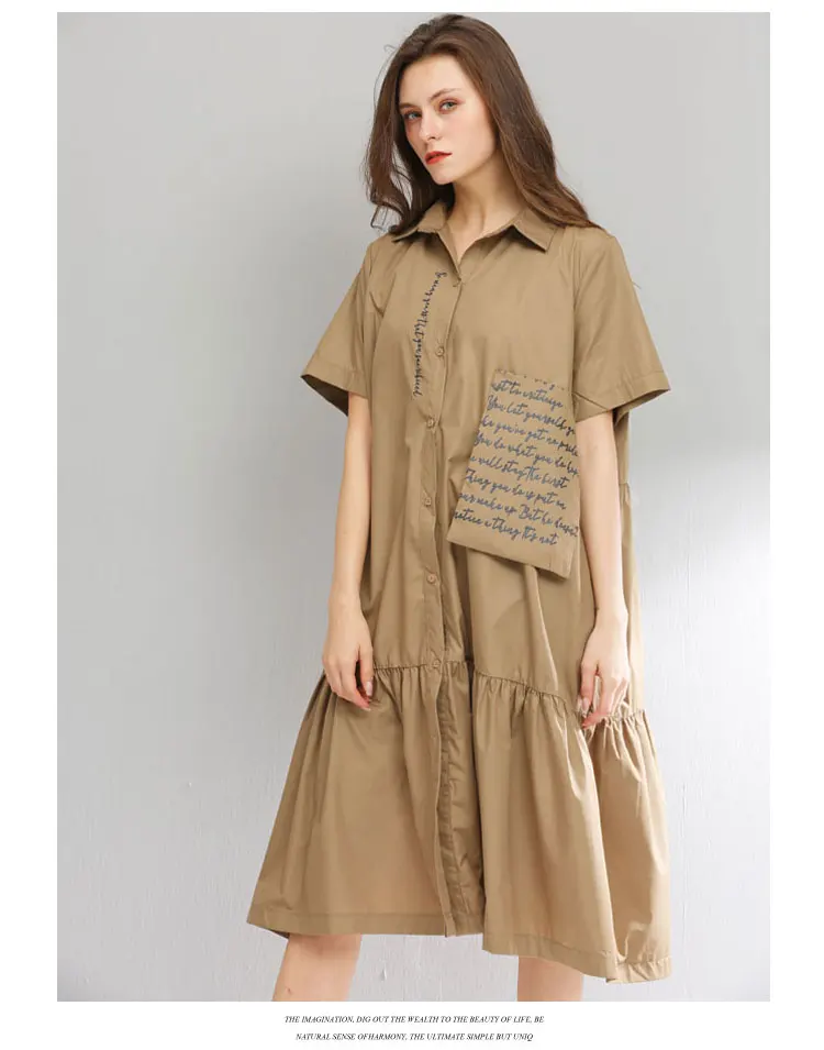 Летнее Модное Длинное Платье-рубашка с отложным воротником junior ruffled Повседневное