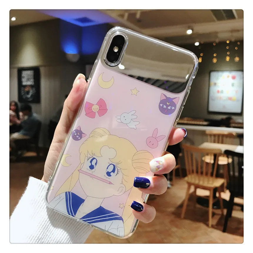 Для iphone 8 plus Милая наклейка луна-зеркало матроска мягкий чехол + стеклянная пленка