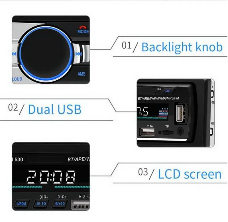 1 Din " lcd AUX 530 MP3 аудио автомобильный радиоприемник проигрыватель RCA USB 2,1 Bluetooth 4,0 FM пульт дистанционного управления U диск в тире DC 12 В стерео