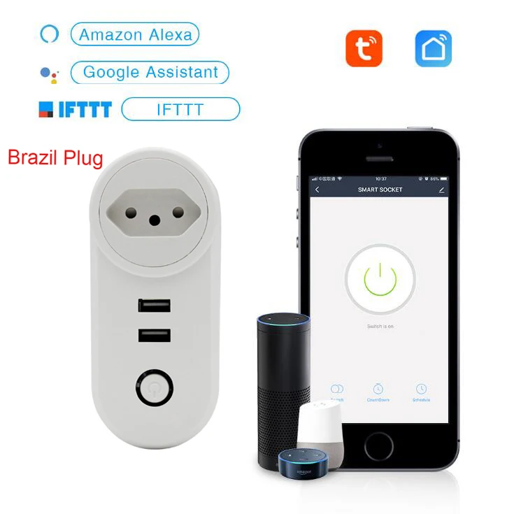 Бразильская смарт розетка с Wi Fi и двумя USB портами гнездо таймером Беспроводная