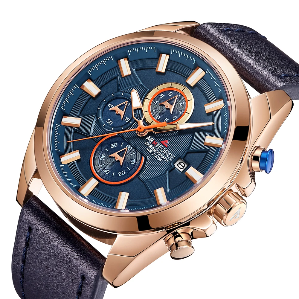 Хронограф Спортивные часы Мужские кварцевые наручные модные кожаные армейские