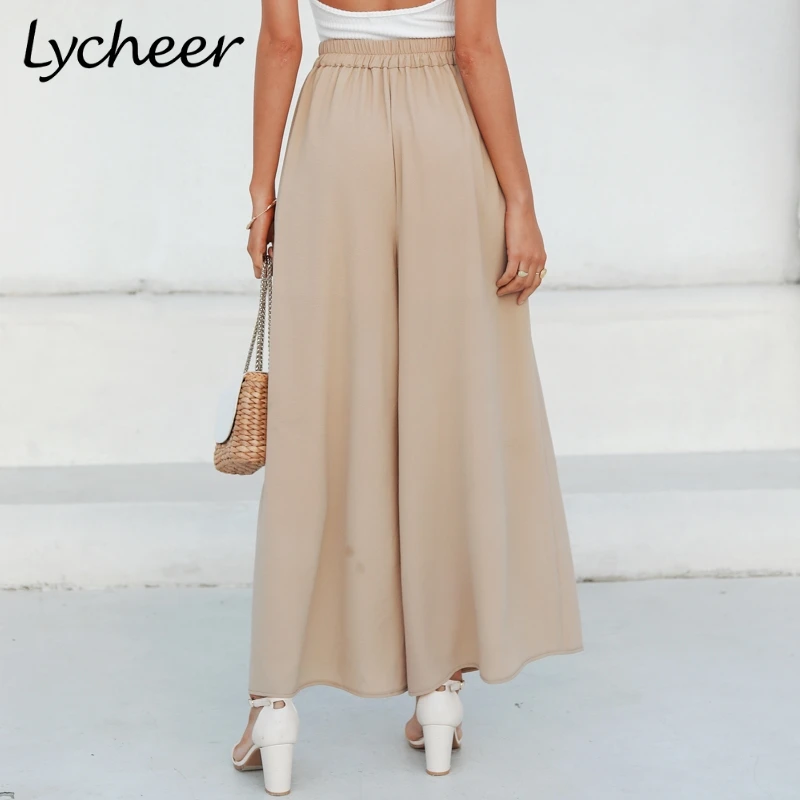 Lycheer 2019 весна лето элегантные женские брюки с широкими штанинами эластичные