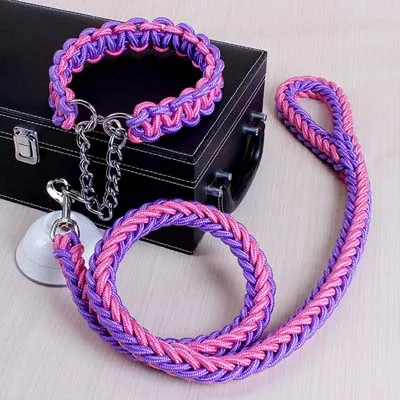 Purple and Pink Большой Поводок для Собак прочный канат вязаный питбуль ошейник с P цепочкой поводок для домашних животных для прогулок бегущий Лабрадор открытый 10А - Цвет: Purple and Pink