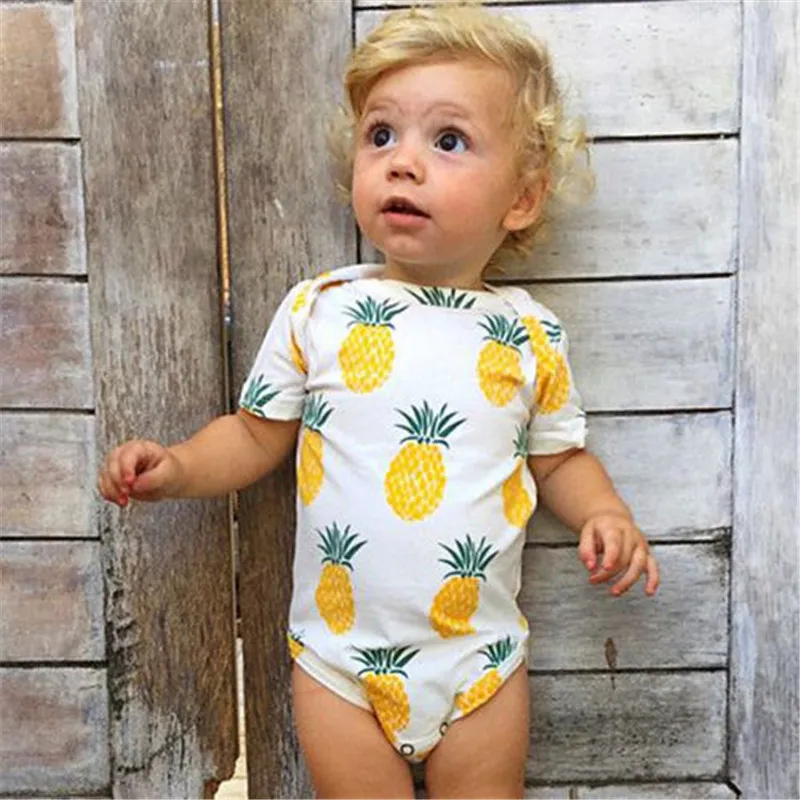 Боди с короткими рукавами и принтом ананаса для малышей| |