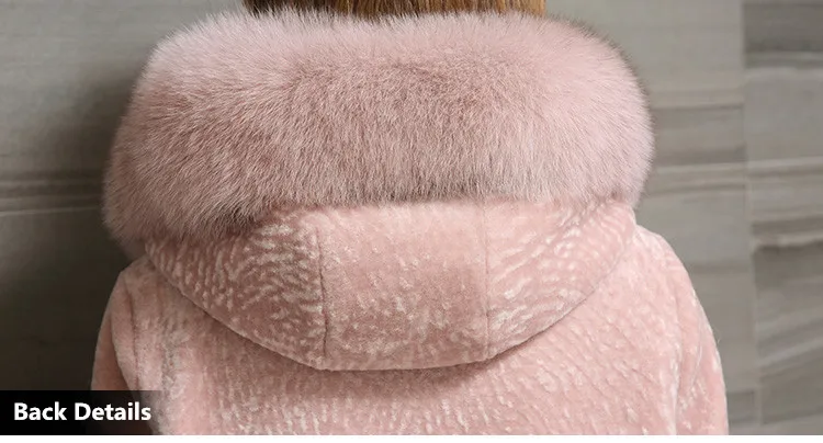 

AYUNSUE Natural Sheep Shearing Real Fur Coat Hooded With Fox Fur Collar Winter Long Wool Overcoat Female Jacket Clothing OS16040