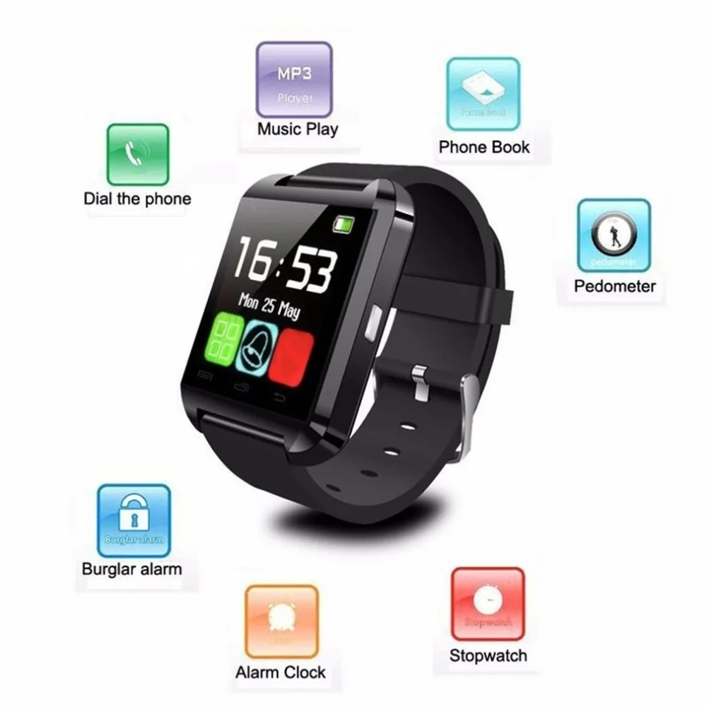 U8 Bluetooth Смарт часы Шагомер альтиметр музыкальный плеер наручные часы дистанционное управление фотосъемка спортивные часы кровяное давление