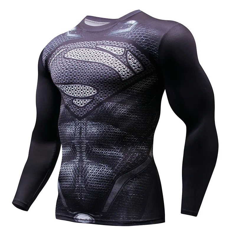 2018 Superman Punisher Rashguard Running Shirt Men T-shirt Long Sleeve Compression Shirts Gym Tee Fitness Sport | Спорт и