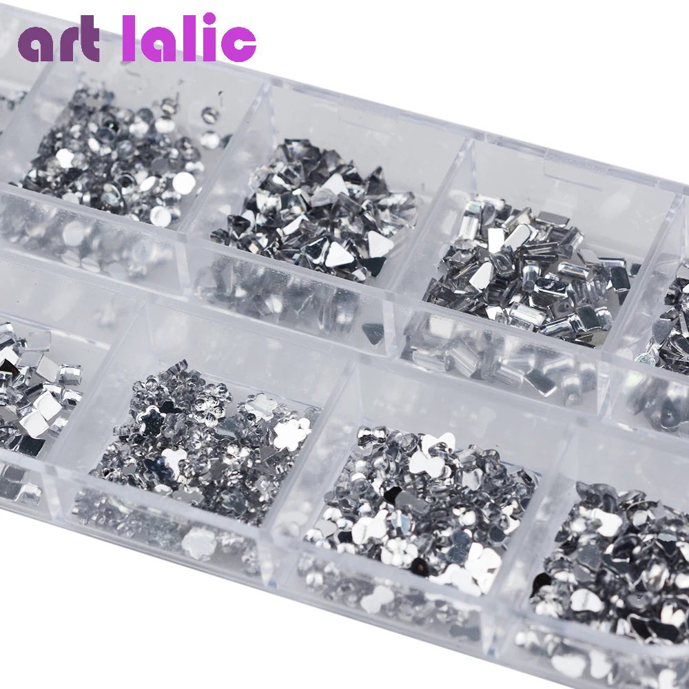 1 Case 12 Mix Crystal Rhinestones Nail Art Tips Glue DIY Glitter Studs Designs Manicure Transparent Mixed Size 3D Stones | Красота и