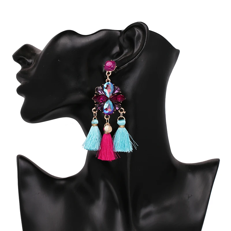 

Wholesale Statement 3 Tassel Earrings Za Boho Rhinestone Women 2021 Hanging Earrings Bohemia Jewelry Accessories Dropshipping
