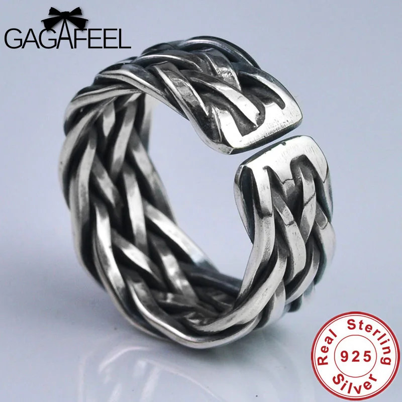 GAGAFEEL чистого 925 пробы серебряные кольца для возлюбленной Винтаж тайский серебряный Панк ручной работы Плетеные мужские/женские ювелирные изделия Открытое кольцо