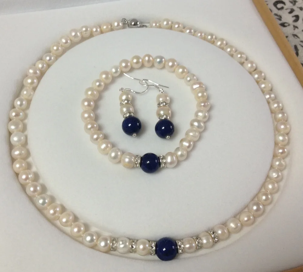 8-9 мм белый жемчуг бусы ожерелье браслет серьги набор модных ювелирных изделий