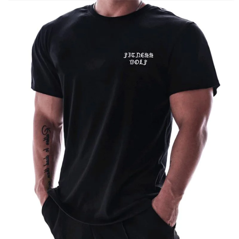 Мужская Летняя хлопковая футболка с коротким рукавом футболки для спортзала