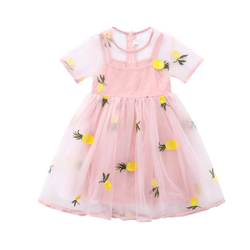 Baby Girls Summer Princess dress 2019 Girl Kids Pinapple Embroidery Mesh TUTU Dresses children's clothing 2-8 years | Детская одежда