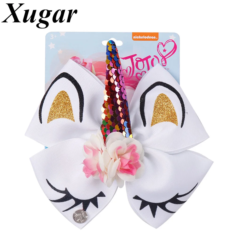 

6" Glitter Unicorn Hair Bows With Horn Jojo Siwa for Girls Sequin Flower Hair Clip School Kids Party Hairgrips Hair Accessories