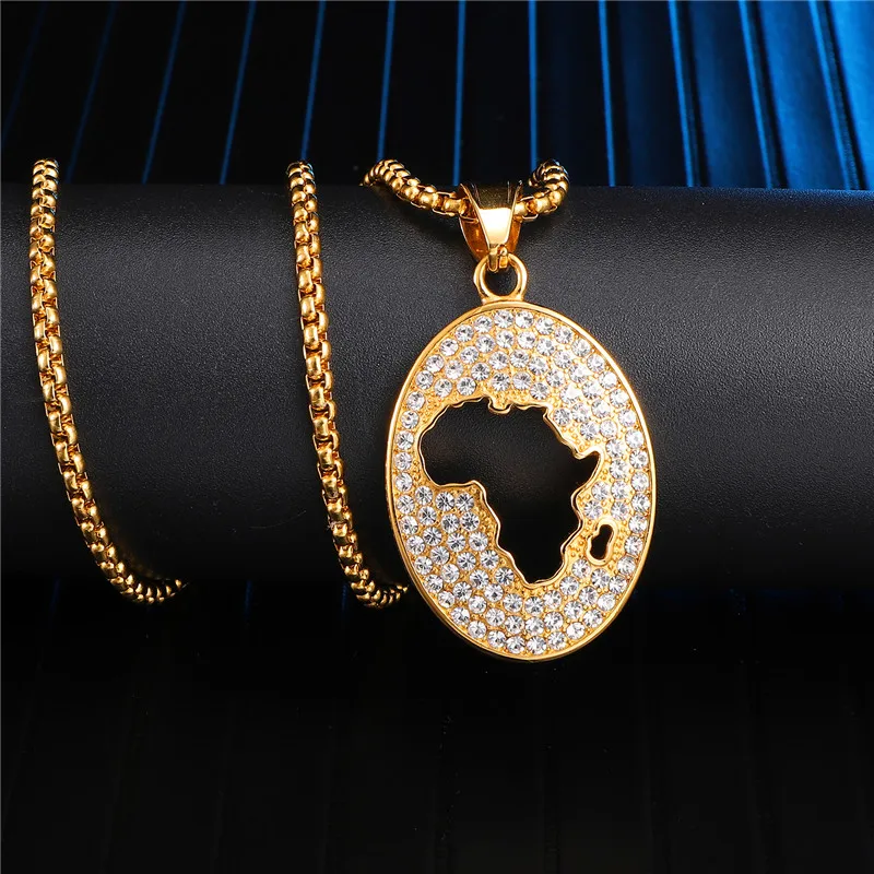 Bling Iced Out Кристалл полый кулон карта цепочки и ожерелья геометрический Овальный