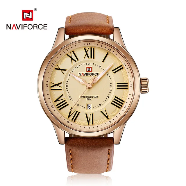 rose gold Naviforce Топ люксовый бренд мужские спортивные часы с кожаным ремешком Мужские кварцевые часы с датой мужские водонепроницаемые наручные часы Relogio masculino - Цвет: rose gold