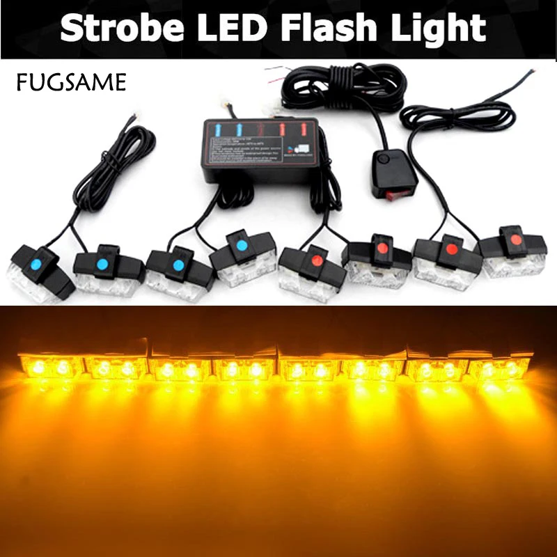 

FUGSAME Wired 8 X 2LED 16LED 16W High Power Car Warning Light Strobe Flash Light Lamp,Warning Lights