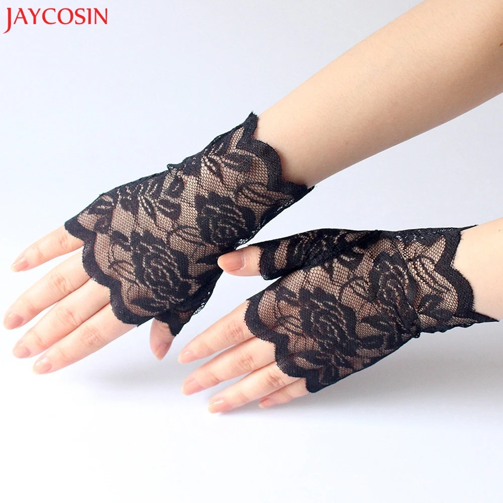JAYCOSIN 1 пара перчатки женские черные белые короткие без пальцев кружевные
