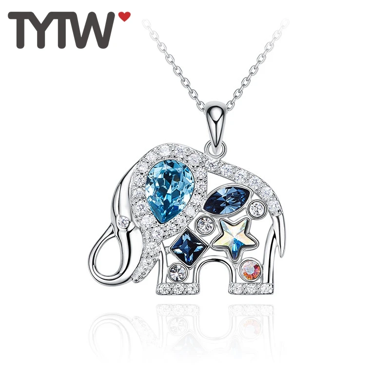 TYTW S925 Серебряный женский кулон ожерелье на заказ слон круглое сердце Австрийские