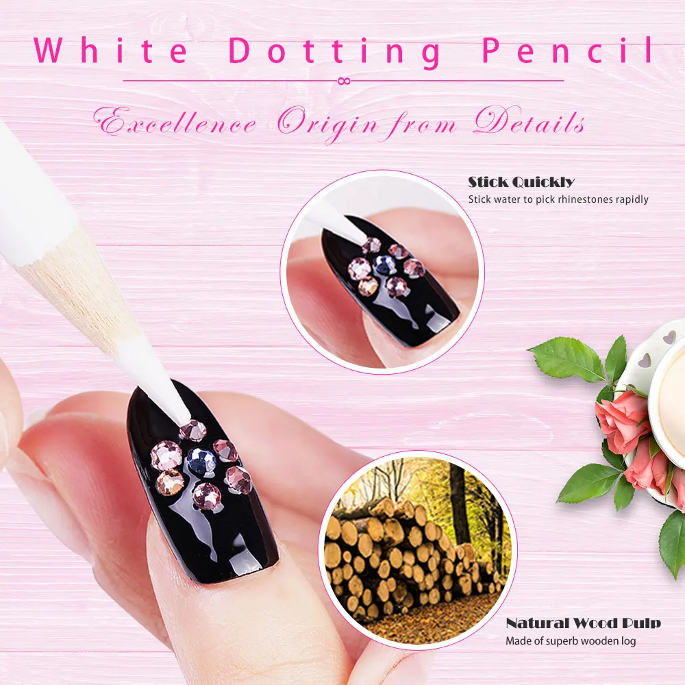 BlinkingNails 10 шт./лот белый карандаш для ногтей в горошек дерево горный хрусталь