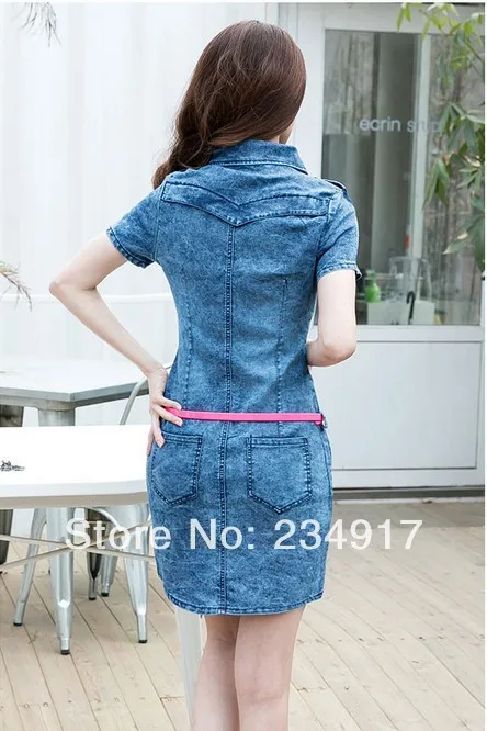 M-5XL Ladies Casual Denim Dress Plus Size Vintage Jeans Dresses Short Sleeve Blue New 2014 Fashion Women summer dress | Женская одежда