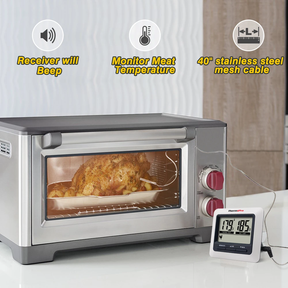 ThermoPro TP04 большой lcd цифровой термометр для приготовления мяса для гриля, духовки, барбекю, коптильни с зондом из нержавеющей стали