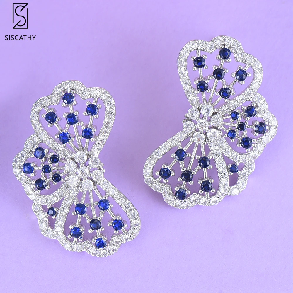 

SisCathy Luxury Half oF Bowknot Stud Earrings For Women Wedding Cubic Zirconia CZ DUBAI Bridal Earrings femme boucle d'oreille