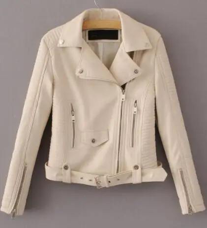 X005B Beige Женские куртки с длинным рукавом черная бежевая розовая кожаная одежда облегающая мотоциклетная кожаная куртка женская верхняя одежда зимние пальто - Цвет: X005B Beige