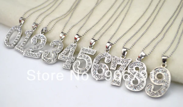 10 шт. в партии родиевое покрытие с хрустальным номером цифровые Подвески