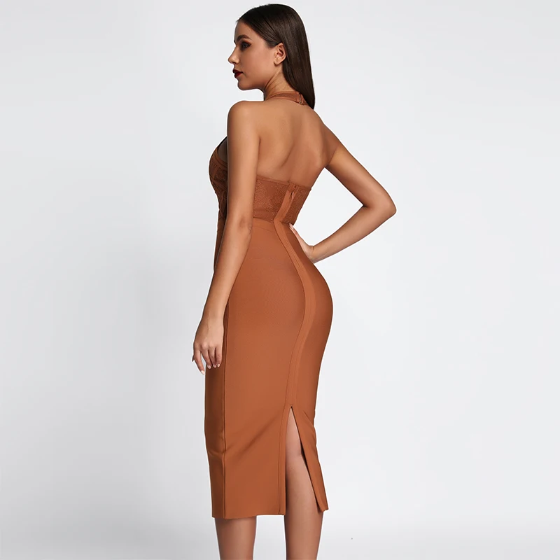 Женское Бандажное платье миди Ocstrade Кружевное облегающее с v образным вырезом и