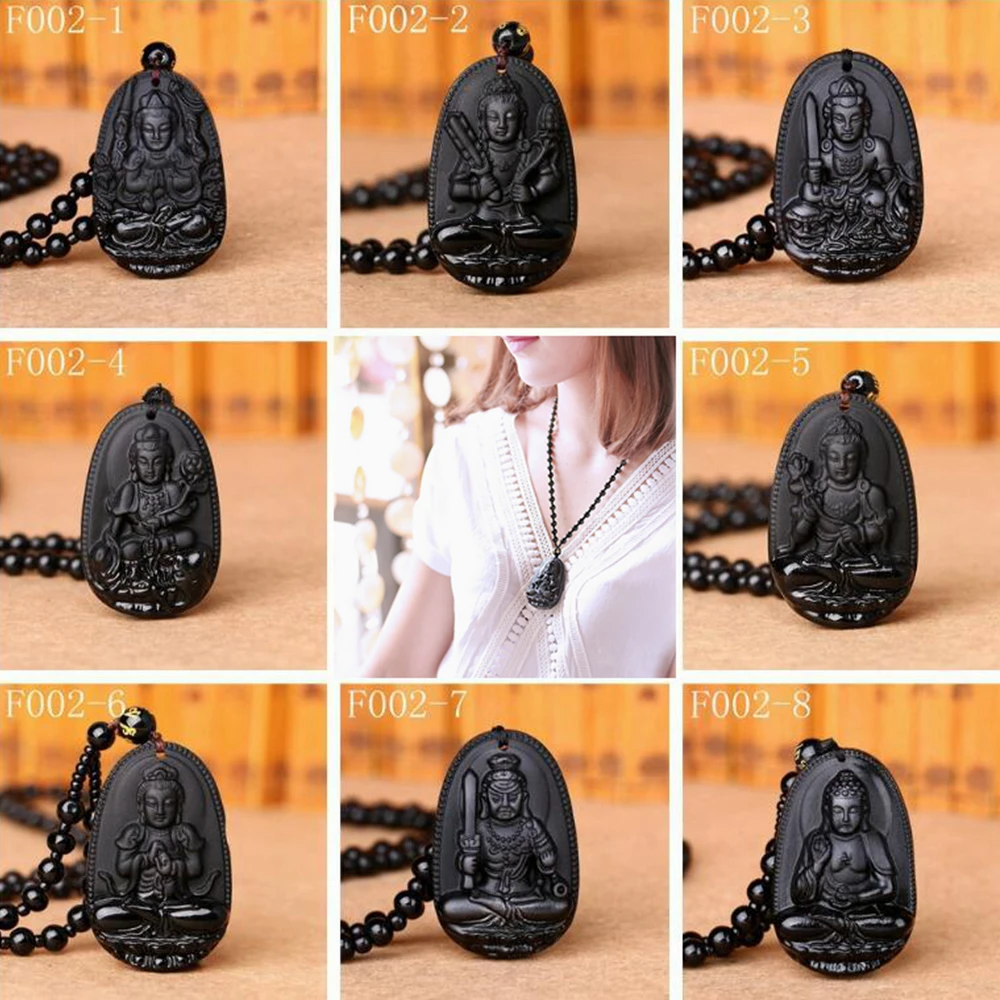 

5PCS Wholesale Retail Natural Obsidian Lucky Amulet Buddha Pendant Necklace Chain Bead Mix Crystal Women Reiki Healing Crystal